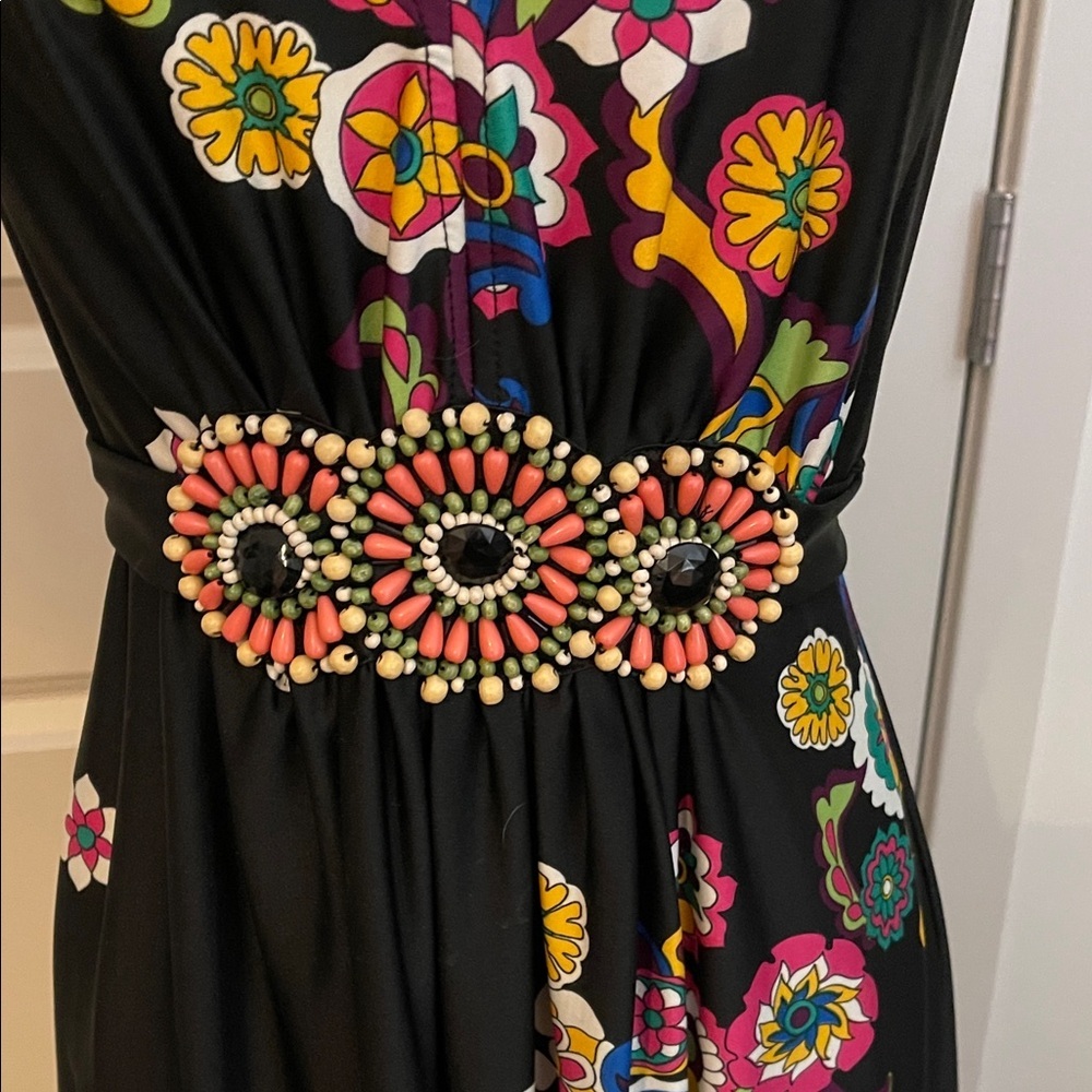 ECI New York Black Dress with Colorful Floral Patterns and beading! - Picture 3 of 6